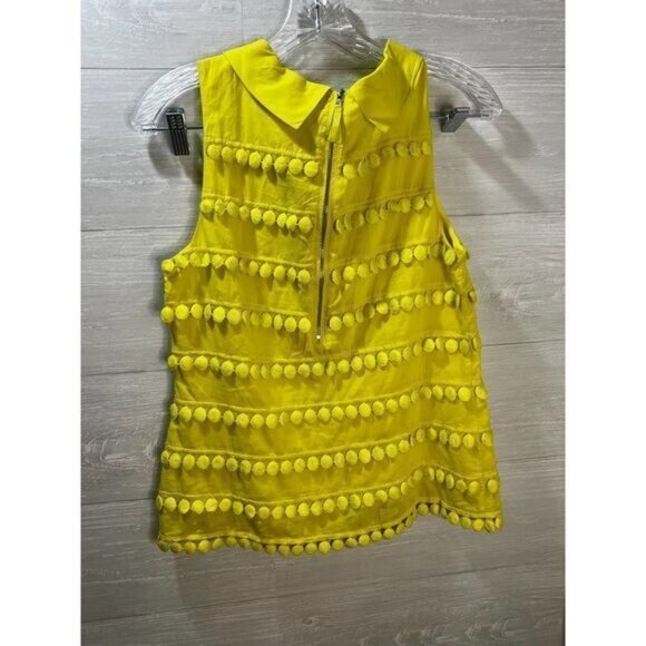 J Crew Yellow Sleeveless Top Collared Pompom Size 2 - Picture 3 of 5